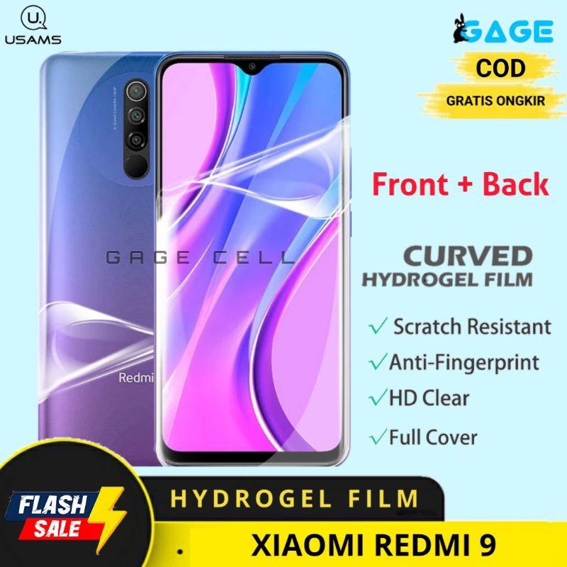 USAMS Hydrogel Film Antigores Screen Protector Depan Belakang Redmi 9 Redmi9 Full Layar Original