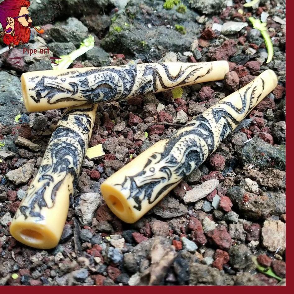 [KODE PRODUK SikQM5489] Pipa Rokok Once Cangklong Gading Gajah Sintetis Ukiran Naga Bonar Kombinasi 