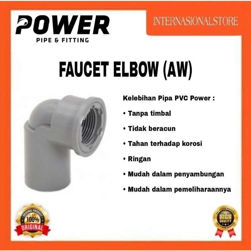Fitting Pipa PVC Power Faucet Elbow 1/2" x 3/4" AW
