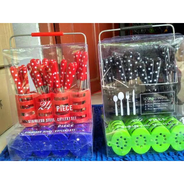 Sendok Polkadot Set Garpu Pisau Stainless Steel Isi 12 Pcs