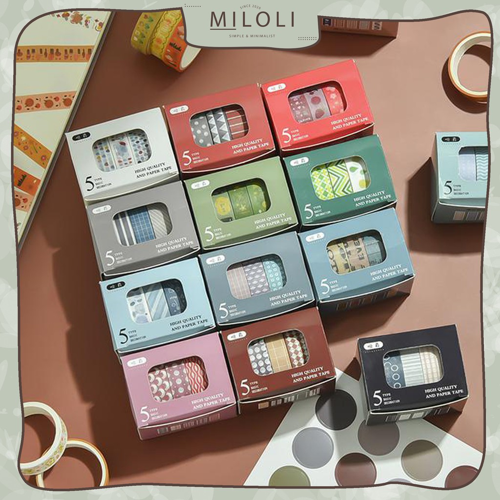 

[MILOLI] 5 Rolls BASIC DECORATION Washi Tape Decor Jurnal Dekor Masking Tape Scrapbook - A0031