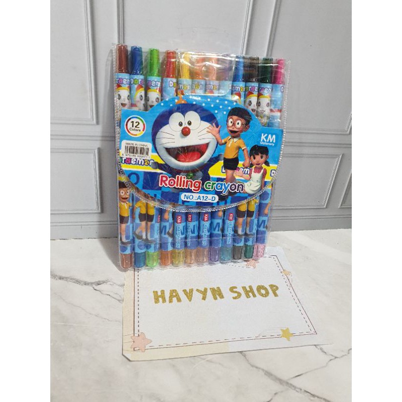 crayon putar panjang 12warna/krayon putar/rolling crayon/twist crayon/oil pastel-Doraemon