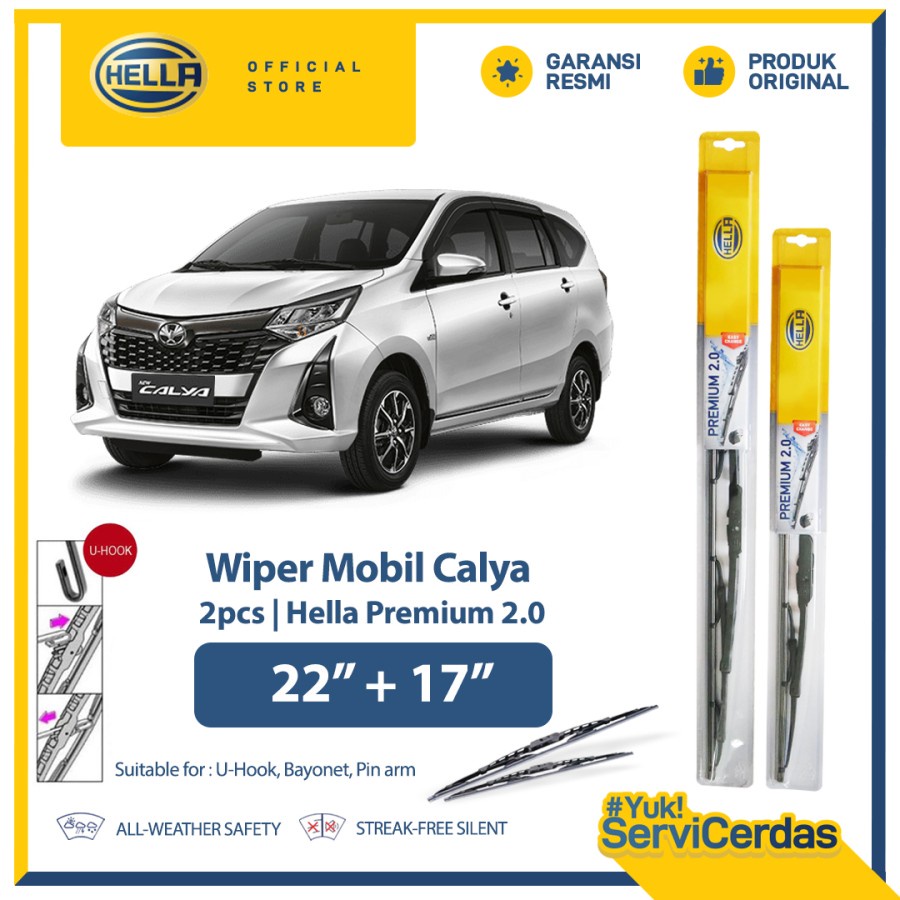 Wiper Mobil TOYOTA Calya 22” + 17” (2pcs) - HELLA Premium 2.0