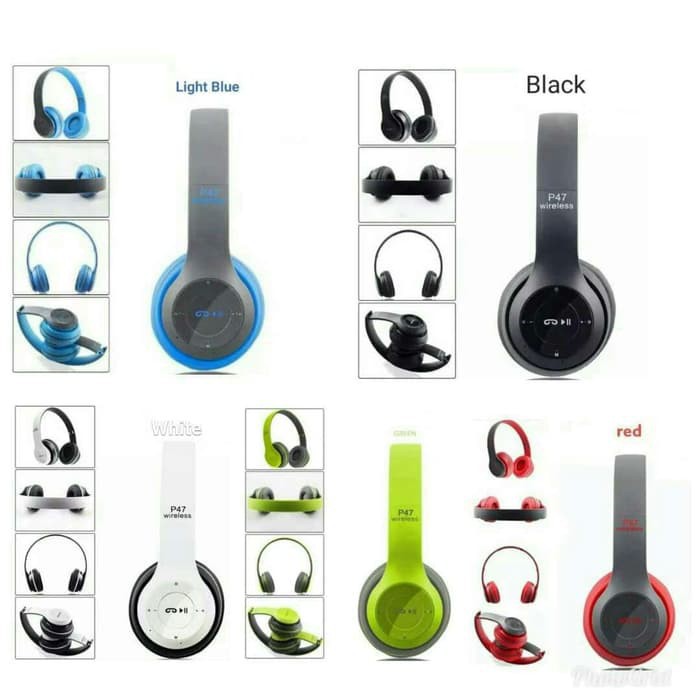 HEADPHONE BLUETOOTH P47 / EARPHONE BLUETOOTH WIRELESS AUDIO AUX BISA TELEPON HANDSFREE