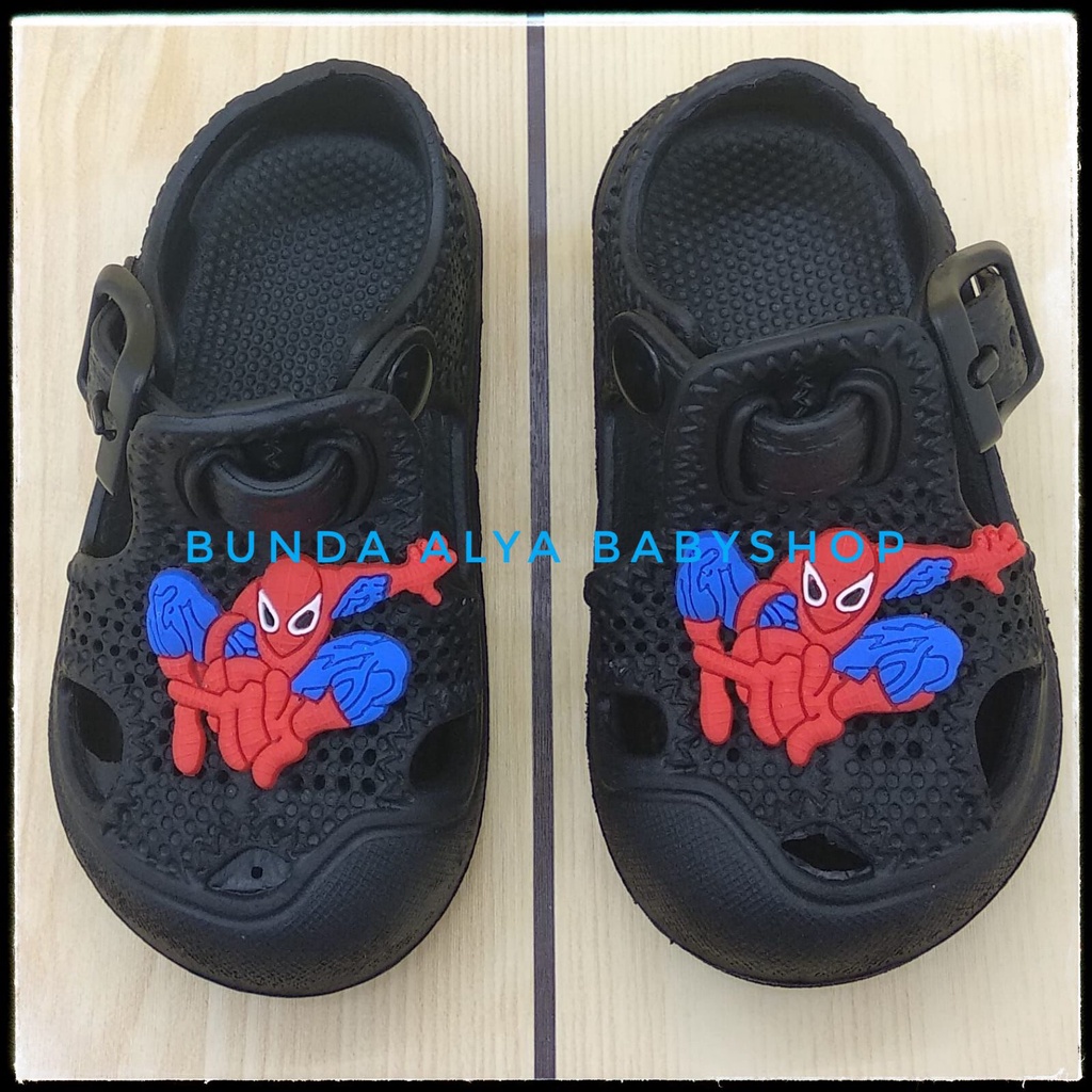 Sendal Anak Laki Laki Usia 6 Bulan 1 2 Tahun Motif Kartun HITAM Lucu Alas Karet Anti Licin - Sepatu Sandal Anak Cowok Karet Anti Licin