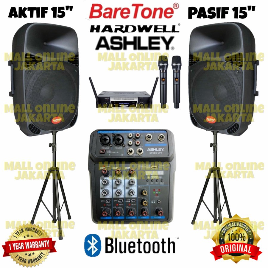 Paket Sound system Baretone 15 inch Aktif pasif 4 channel Original