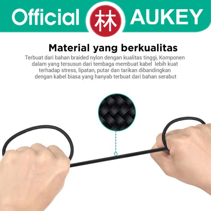 Aukey CB-AC2 Braided Nylon Data Cable USB 3.1 Gen 1 To Type-C 2m