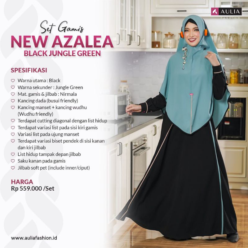 SET GAMIS TERBARU AULIA FASHION "NEW AZALEA BLACK JUNGLE GREEN" GAMIS KEKINIAN ELEGAN BAHAN JATUH DA