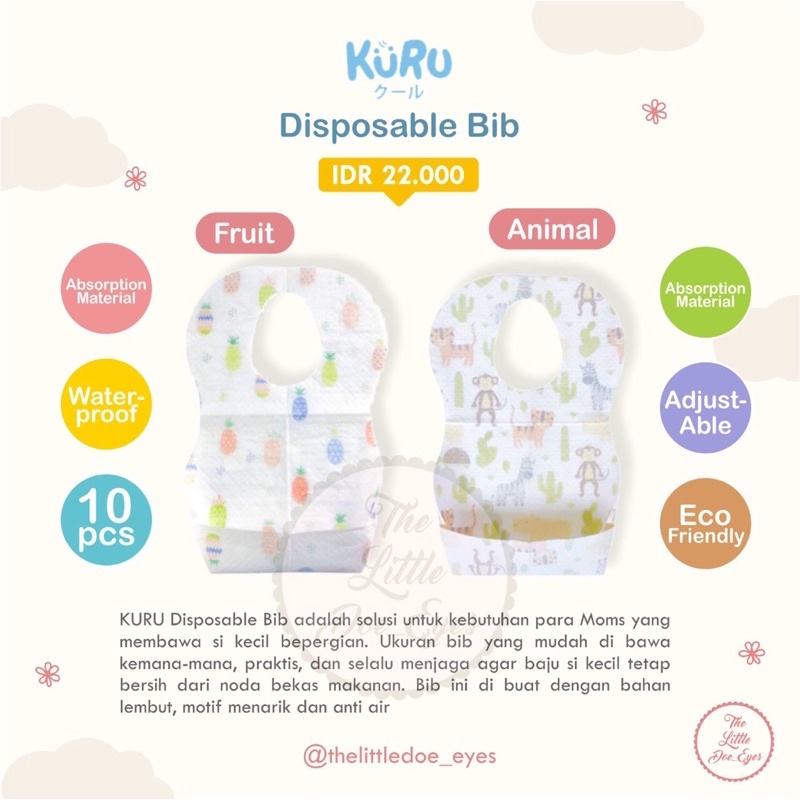 KURU Premium Disposable Bib - Celemek Anak Bayi Sekali Pakai Baby Bibs Apron