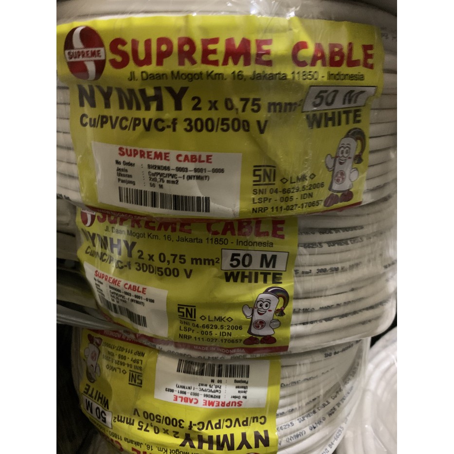 *pertukangan* Kabel 2x0,75 Serabut Rambut Supreme 1 Rol Gulung 50 Meter