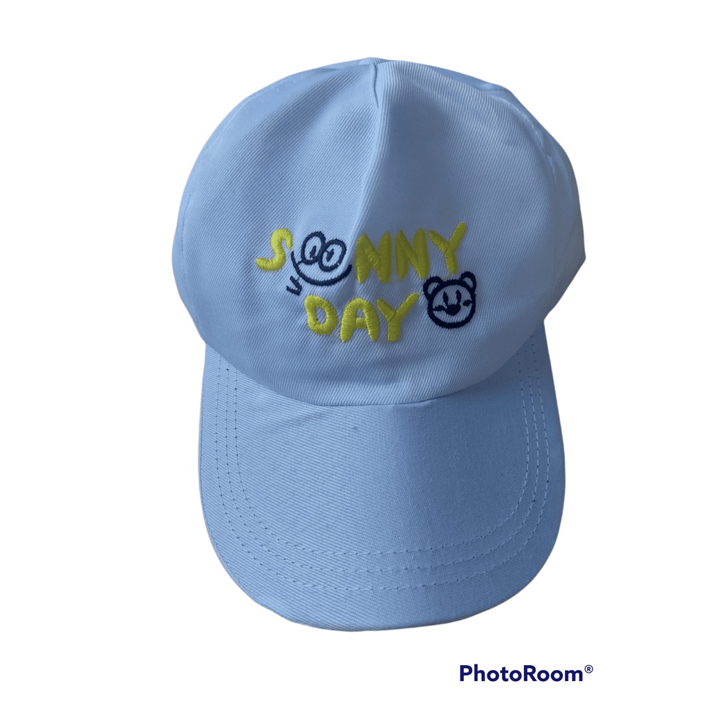 Topi Baseball Anak Bordir Lucky / Just Do It / Super Dino / Sunny Day Usia 2-10 Tahun Laki Perempuan Imut Lucu Kualitas Premium-Topi Sunnyday Putih