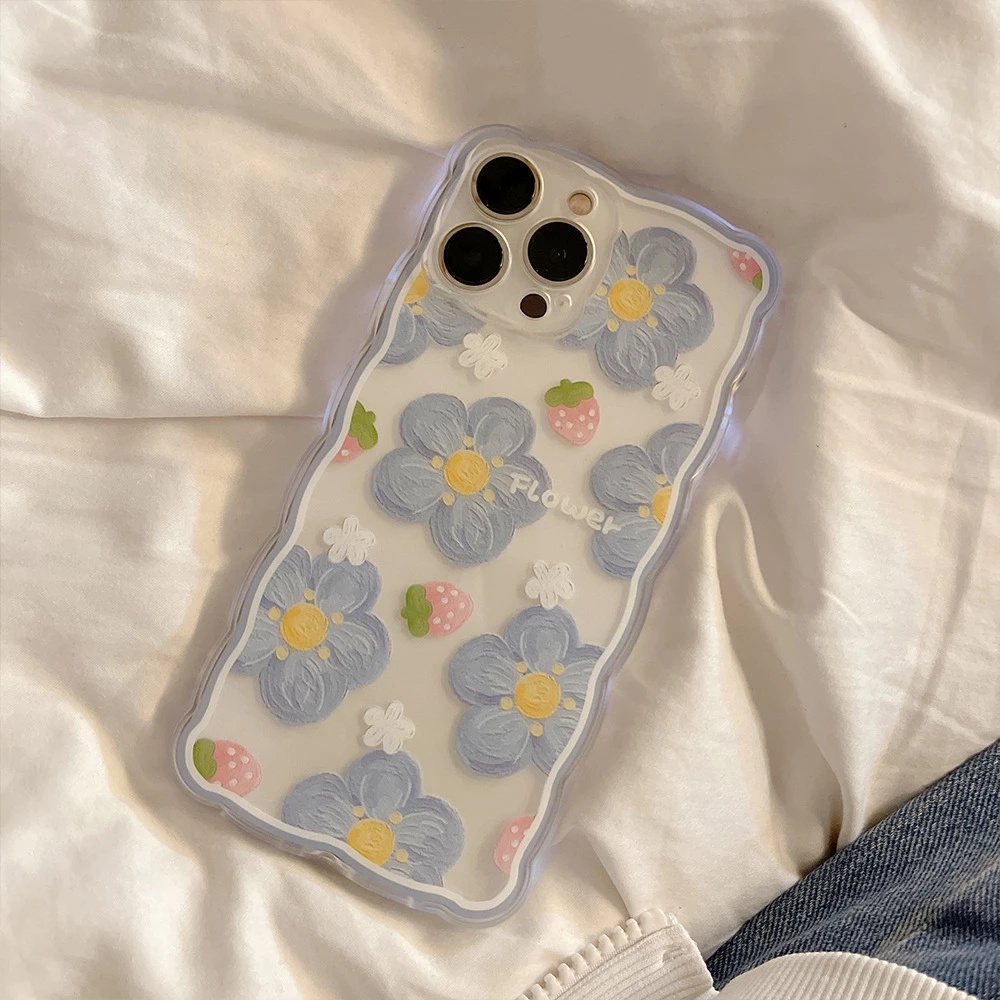 IPHONE Casing Ponsel Bunga Blueberry Gelombang Kreatif Kompatibel Untuk Iphone13 12 11 Pro Max12 13 Mini XS Max X XS XR 7 8 Plus SE 2020 Lembut TPU Penutup Belakang