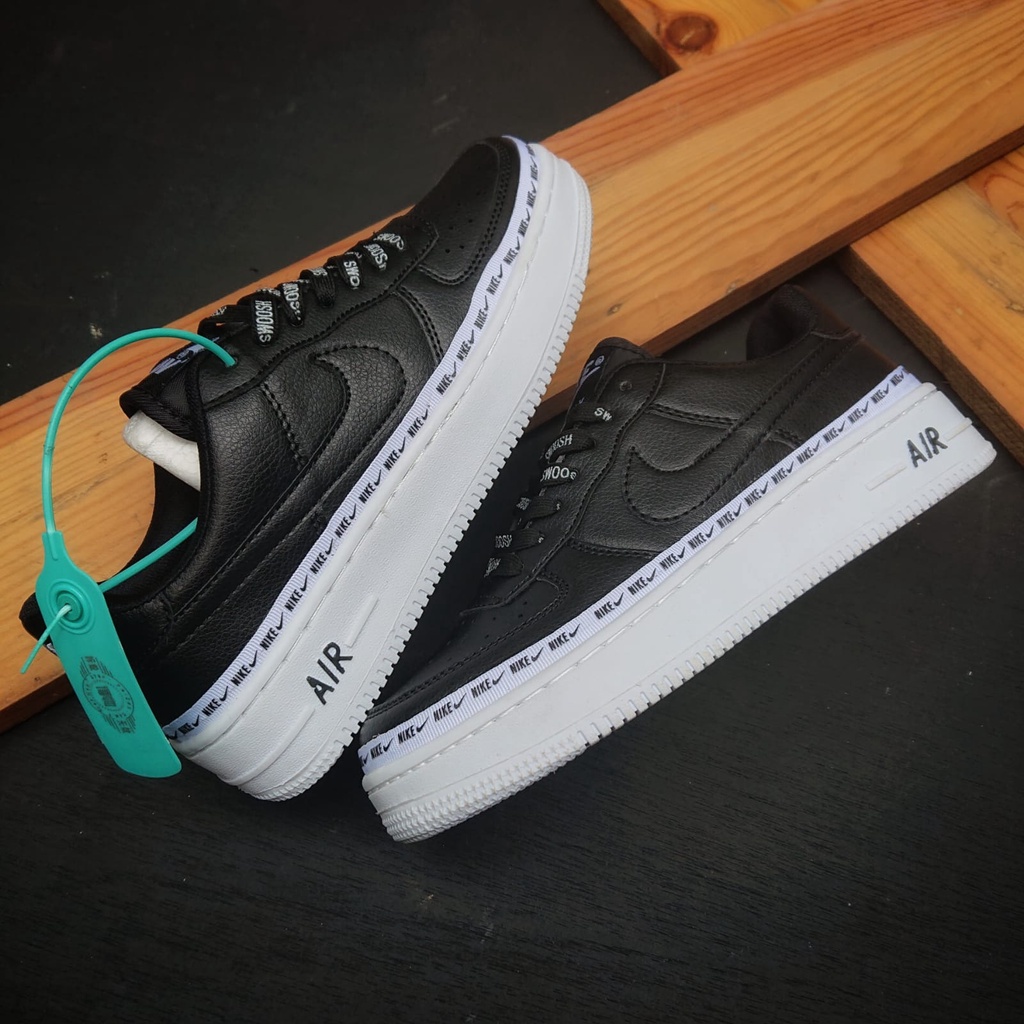 Sepatu Sneakers Pria dan Wanita Nike Air Force 1 Ribbon Black Import Premium, Harga Murah, TOP Quality