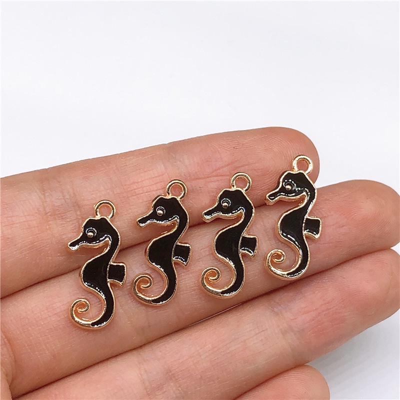 4pcs Liontin Bahan Alloy Bentuk Kartun Hippocampus Warna Hitam Putih Untuk Membuat Perhiasan Charms