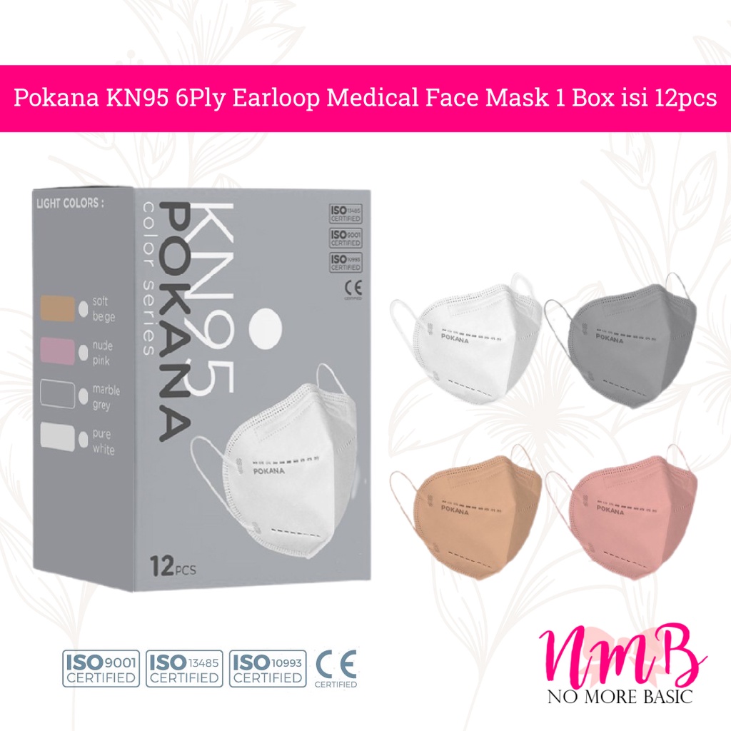 Masker Pokana KN95 6ply Earloop Medical Face Mask Adult 1 Box isi 12 Masker KN95 Dewasa POKA