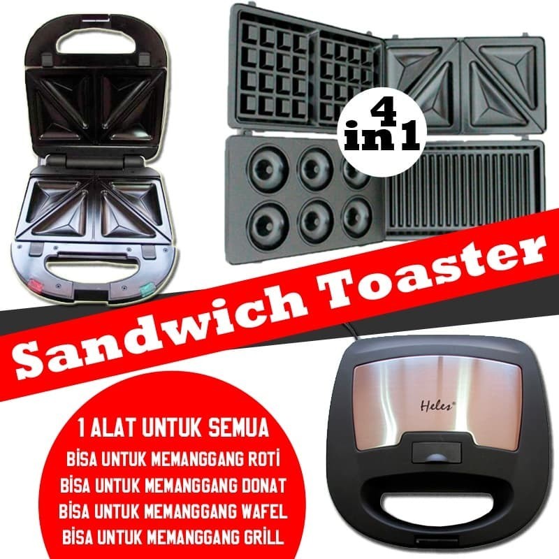 Pemanggang Donut Heles 4In1 waffle Sandwich Toaster Hsm-029-4P