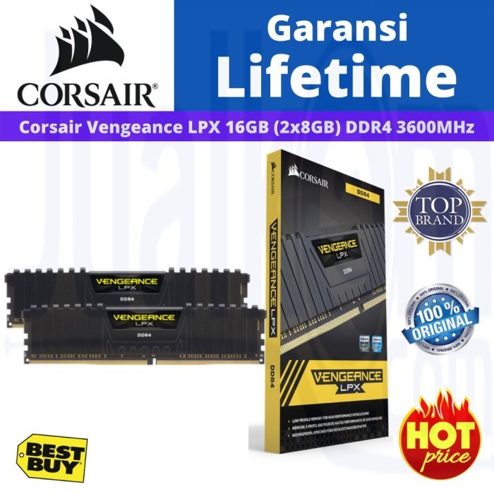 RAM Corsair Vengeance LPX 16GB (2x8) DDR4 3600 MHz Memory CMK16GX4M2D3600C18