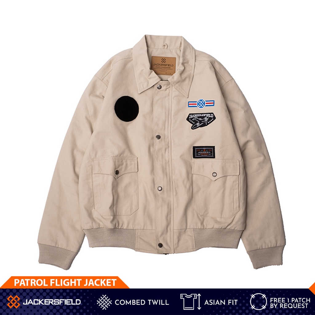 Jackersfield Patrol Flight Jacket Ivory Jaket Bomber Pria Twill