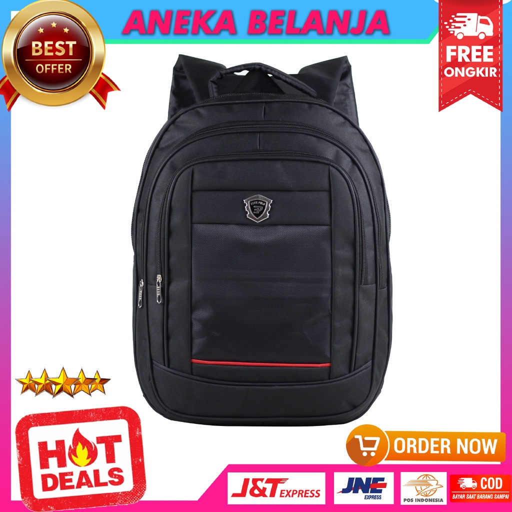 Tas Ransel Pria Model Elite Polo Global Hitam Merah Backpack Seminar Kuliah Kerja Dinas