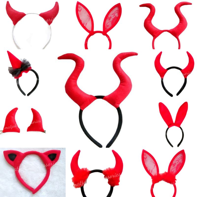 Halloween Merah Bando Halloween Maleficent Tongkat Ekor Devil Iblis Bunny Kelinci Witch Hat Topi Penyihir Kucing Pita Bando Karakter Halloween Bando Halloween Kostum Pesta