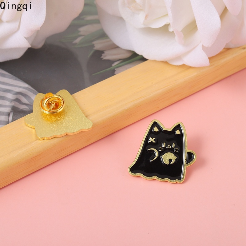 Bros Pin Enamel Bentuk Kartun Kucing Hitam Putih Untuk Hadiah Anak