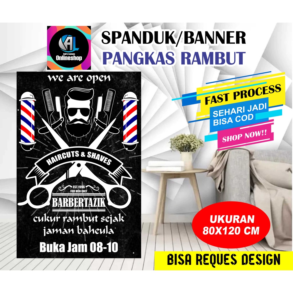 Spanduk, Banner Pangkas Rambut Barbershop Hitam