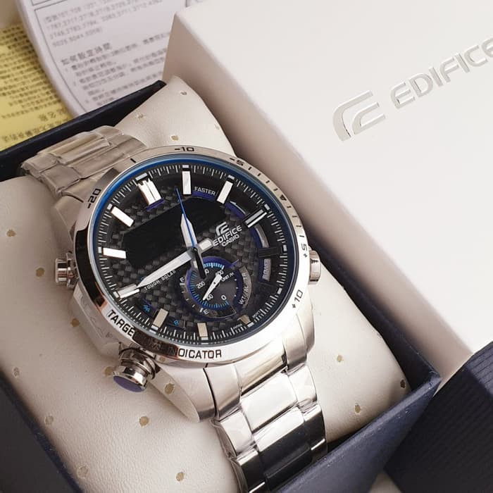 Jam Tangan Pria merk Casio Edifice type ECB-800 Silver Baterai