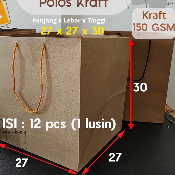 

Paper Bag Kue/Nasi/Besek Box Polos Brown Kraft 27 x 27 x 30 150GSM - Tali Gold