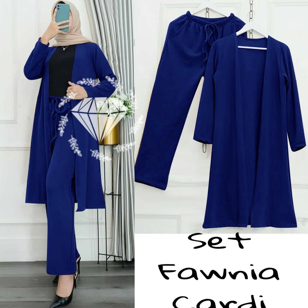 Set Fawnia Cardi Jumbo Xxl Setelan Cardigan + Celana Moscrepe Setelan Casual Muslimah 7 Warna