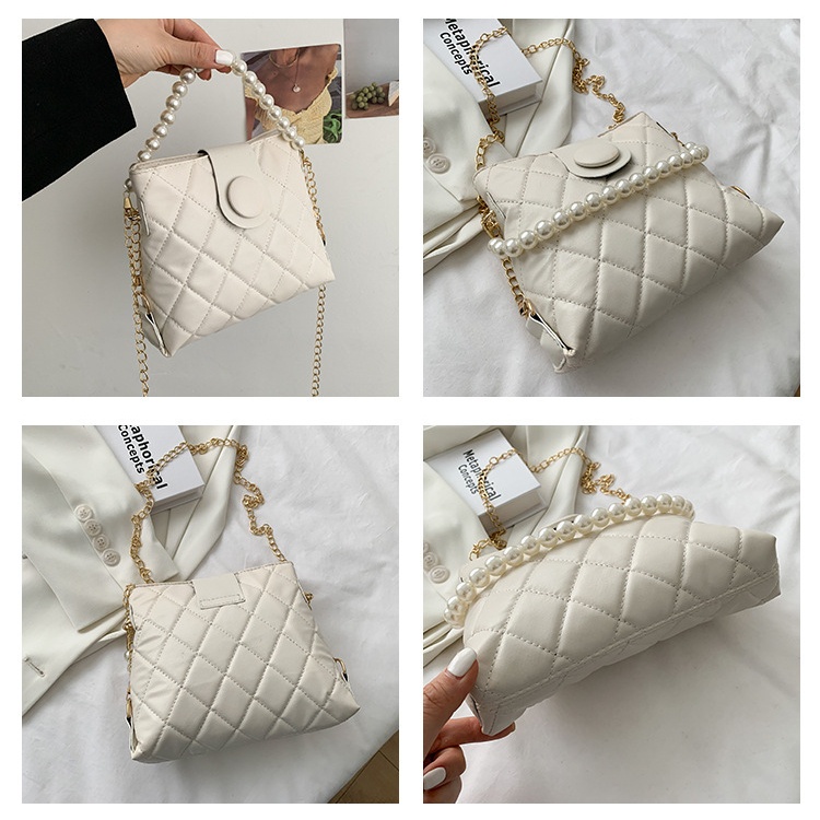 Slingbag Rantai Sederhana Untuk Wanita Terbaru Bahan Pu Dengan Aksen Mutiara/Tas/Tas Selempang