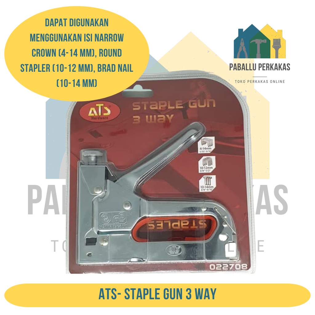 

Staple Gun 3 way 4-14mm ATS / Tembakan Staples bisa utk 3 macam isi "Stapler Hekter Heckter Jok" / Ats Staple Gun 3 Way Staple Gun 3 In 1 Way Heavy Duty Staples Tembak