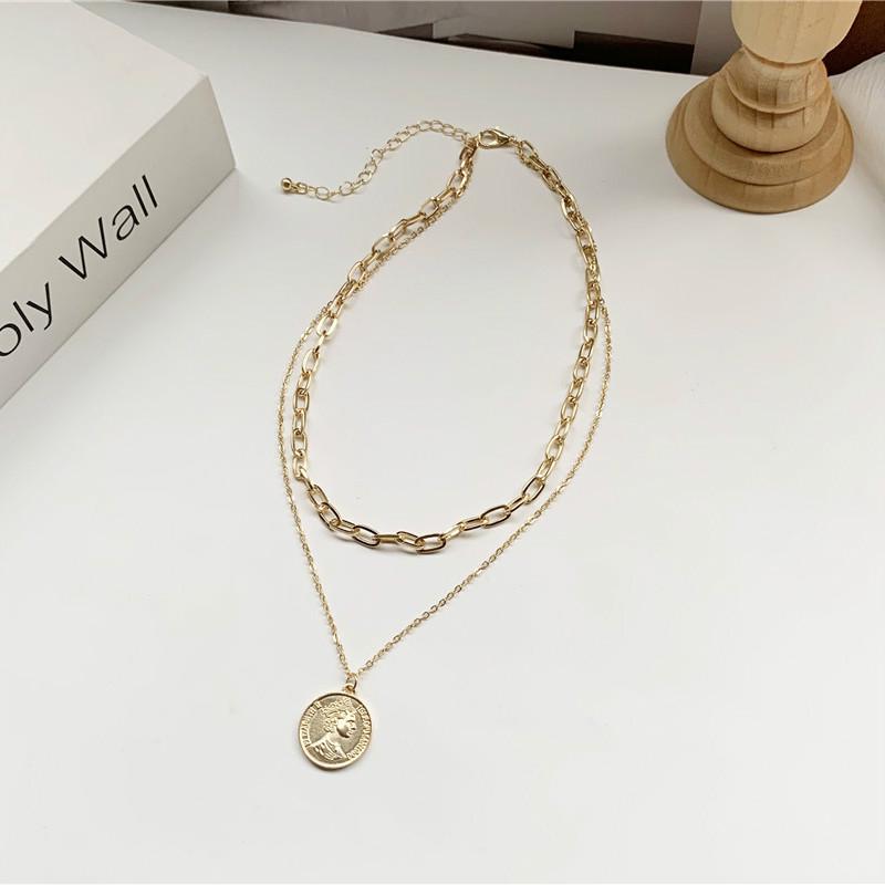 Kalung Retro Double Layer Coin Pendant Kalung Kalung Berlapis Fashion Rantai Kalung Kalung