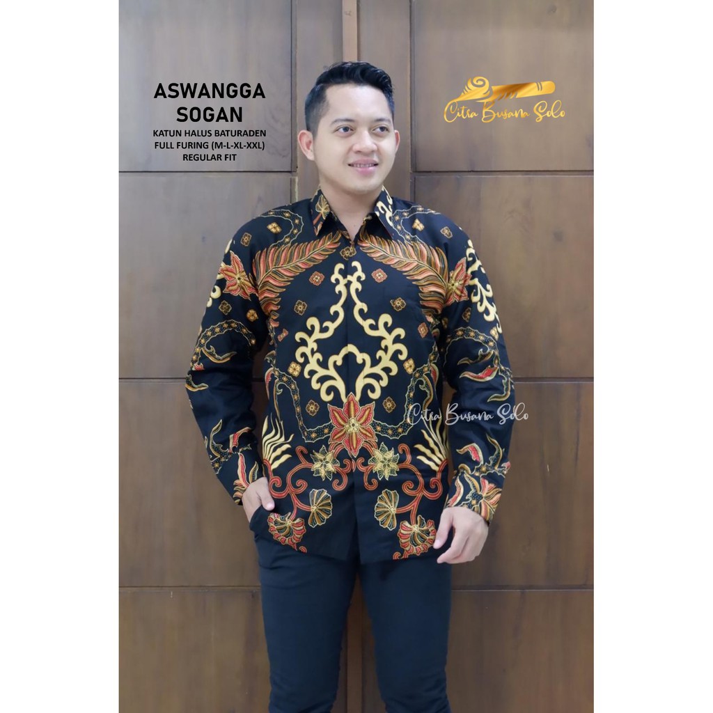 ASWANGGA SOGAN Kemeja Batik Pria Full Furing Bahan Katun Halus Baturaden