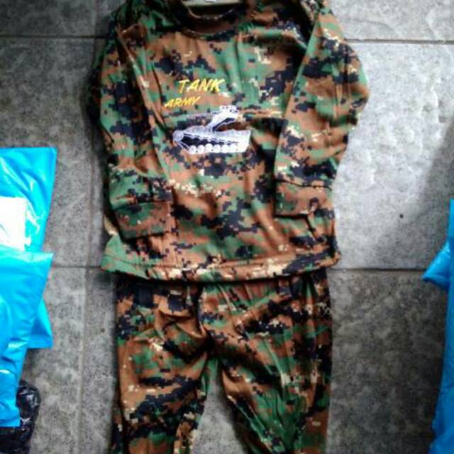 Setelan Army Anak Loreng Army Bordiran Motif Tank Tempur