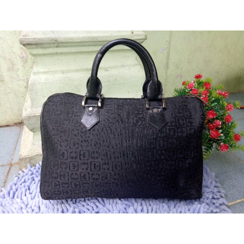 HANDBAG SPEEDY HITAM KOMBINASI KANVAS MIX KULIT,  TAS SPEEDY,  PRELOVED TAS SPEEDY