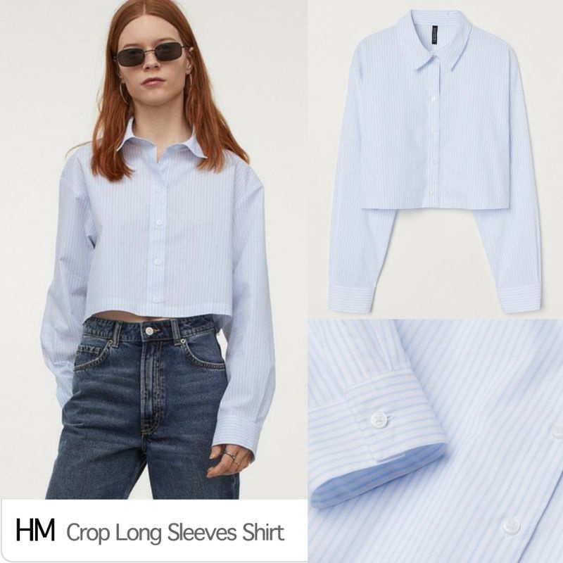 Jastip HM Crop Long Sleeves Stripe Shirt