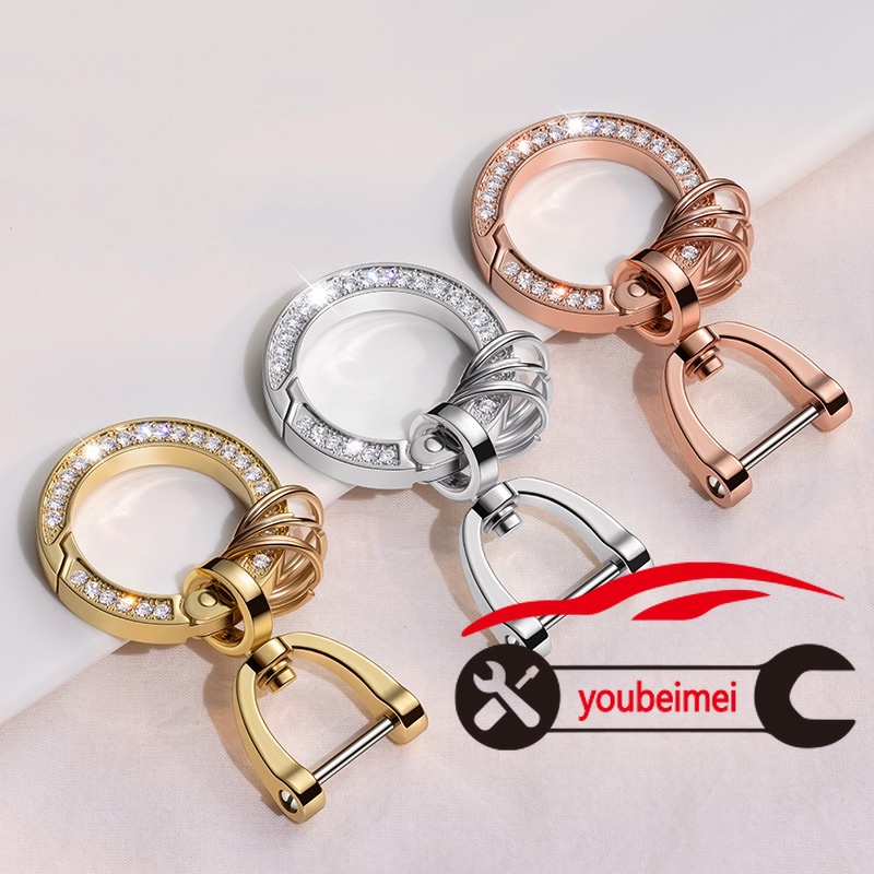 1 Pc Gantungan Kunci Model Putar 360 Derajat Bahan Metal Aksen Berlian Imitasi Untuk Wanita