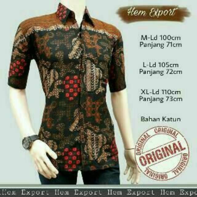 Risna Batik HRB026 Kenongo Kemeja Tosca Pendek Pekalongan  Padi M L XL Sogan Tulis Halus Bagus Laris