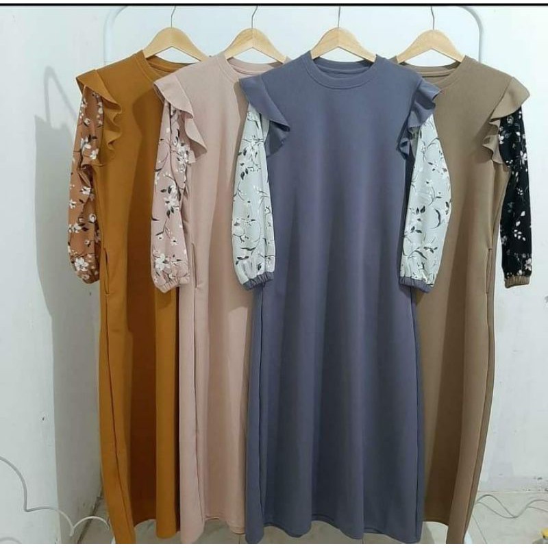 Gamis Rajut Tangan Bunga Import ( saku kanan kiri )