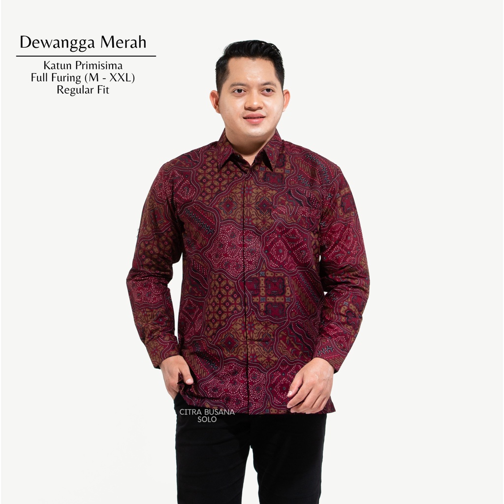 DEWANGGA MERAH Kemeja Batik Pria Full Furing Bahan Katun Primisima