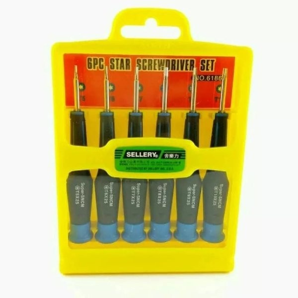 Obeng Bintang Sellery 11-198 6pcs Screwdriver Set Star HP Reparasi Tools