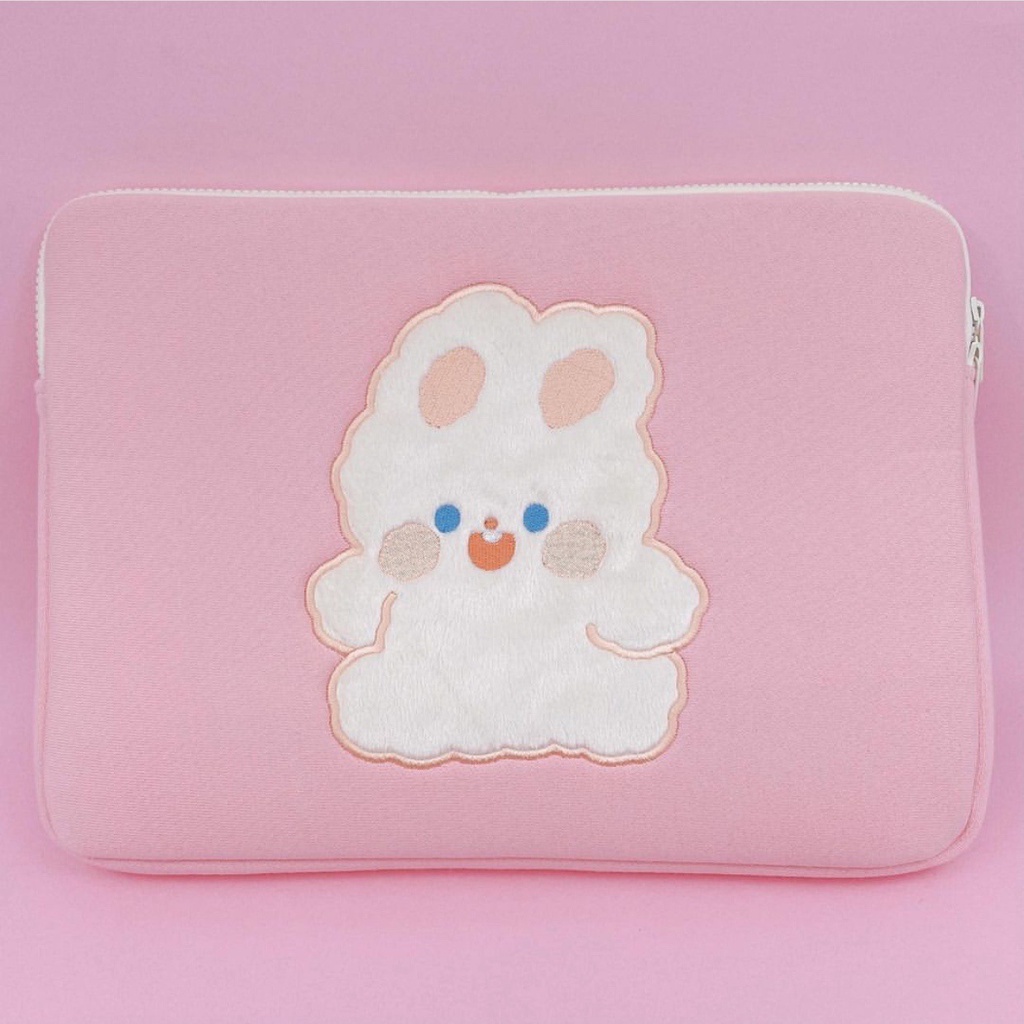 Sleeve Pouch Sarung Tas Bag Case Ipad Tab Tablet Macbook Air Pro Laptop Asus Acer Lenovo HP Huawei 11 12 13 14 15 inch Motif Gambar Rabbit Kelinci Bunny Warna Pink Lucu Cute Murah Korean Model