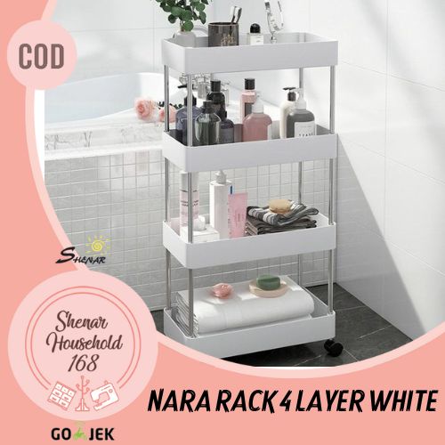 SHENAR RAK 4 SUSUN DENGAN RODA  NARA RAK SUSUN RAK DAPUR KAMAR MANDI RUANG TAMU TEMPAT PENYIMPAN SUSUN RAK NARA 4 SUSUN DENGAN RODA UNIK VIRAL  - BISA COD