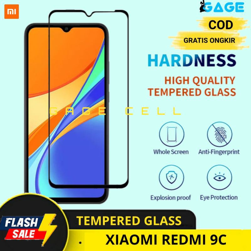 PREMIUM TEMPERED GLASS FULL LAYAR TG ANTI GORES KACA XIAOMI REDMI 9C SCREEN PROTECTOR FUL COVER