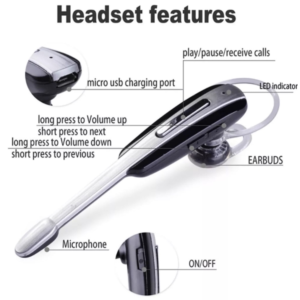 Headset-Earphone Bluetooth Wireless Android Samsung HM1000 V 4.0 Super Bass-Headphone-in-ear With Hook Wireless Earbud HM1000 Single