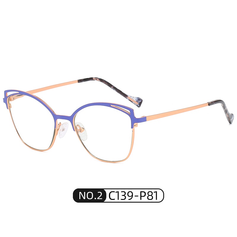 (YUZHU) COD Kacamata Fashion Eropa dan Amerika Cat Eye Anti Cahaya Biru Two Tone Metal Spring Leg Glasses untuk Wanita