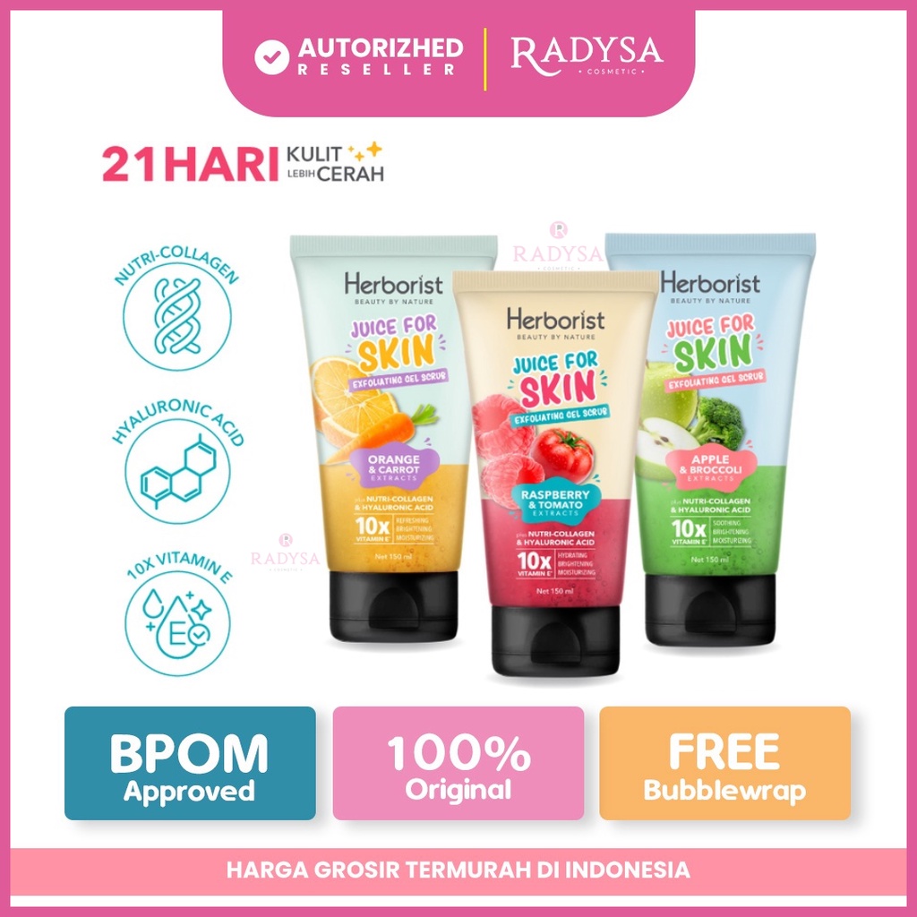 Herborist Juice For Skin Exfoliating Gel Scrub 150ml / Body Scrub Perontok Daki / Sel Kulit Mati BPOM