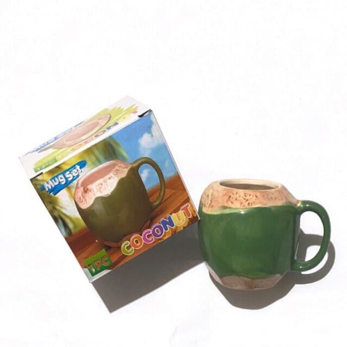 Cangkir Mug Bentuk Kelapa / Ceramic Coconut Mug