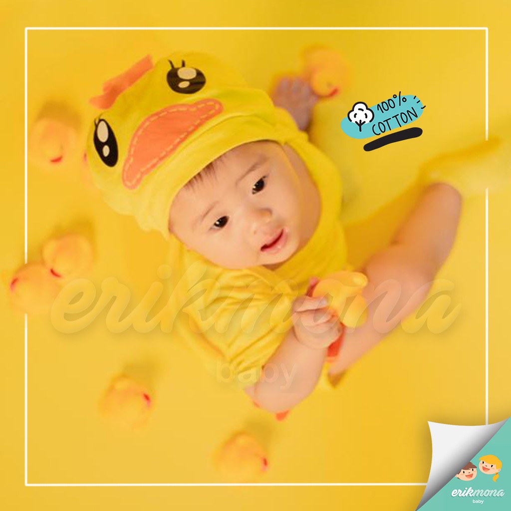 ⭐️baju bayi Jumper Bayi baju anak bebek kuning topi lucu⭐️