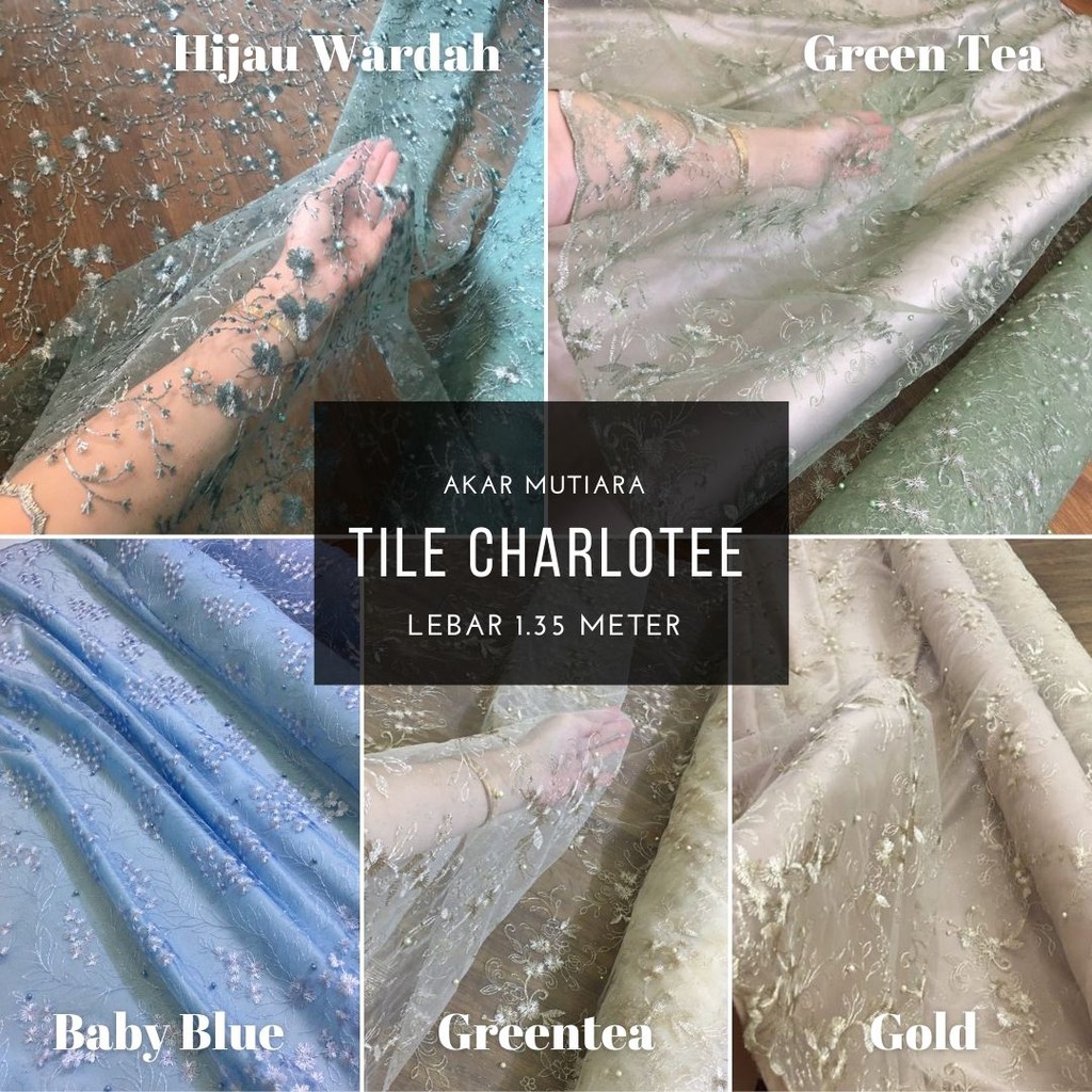 Bahan Kain Tile Mutiara Charlotte 3 Warna Silver & Cream Hijau Wardah Greentea Ocean Blue